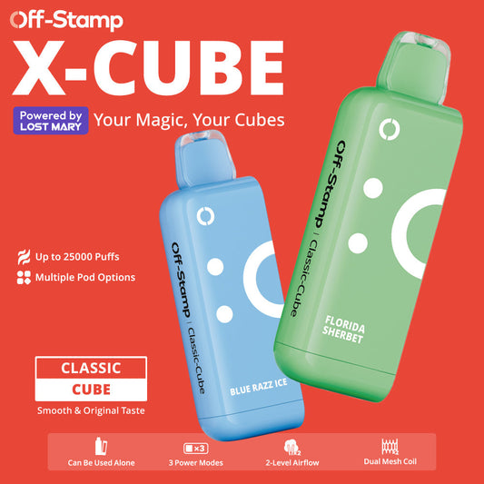 OFF-STAMP X-CUBE CLASSIC CUBE 25K DISPOSABLE POD POWERED BY LOST MARY – 25000 PUFFS.
